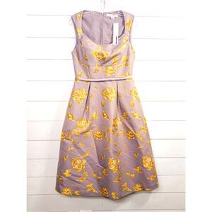 NWT Kay Unger Women's Floral Jacquard Sleeveless Midi Dress Lilac Gold Size 6